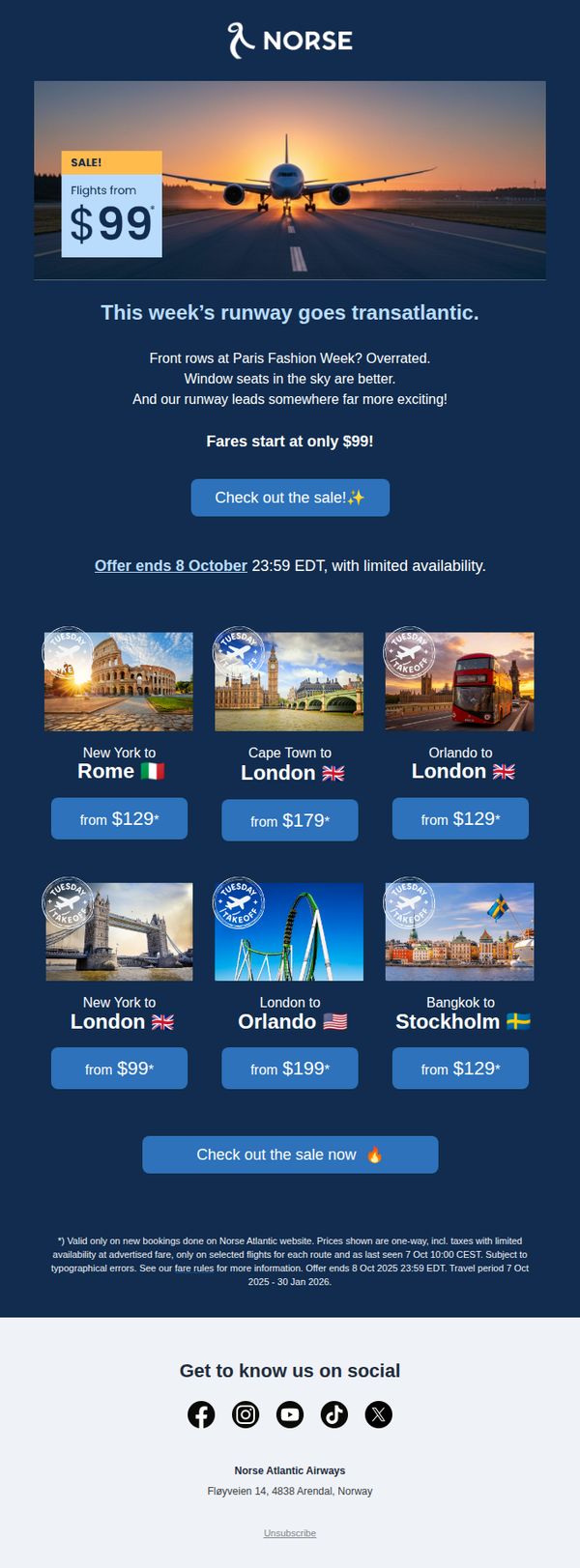 8. Norse Atlantic Airways - FR : Cross the Atlantic from just $99! ✈️🌍