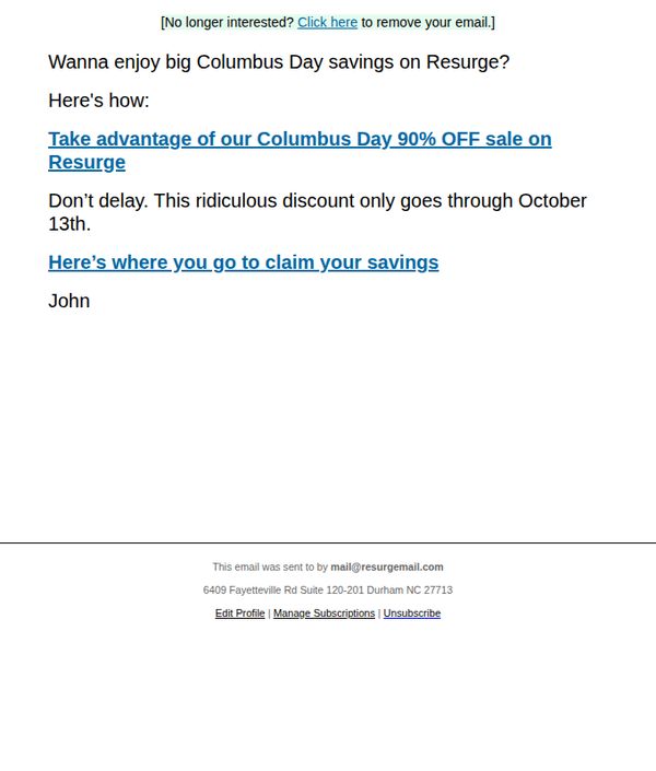 6. Resurge : Columbus Day Savings on Resurge? Oh Yeah...