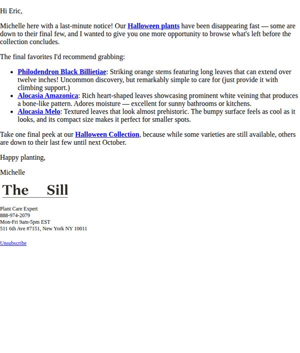 10. The Sill: Eric, last chance for our Halloween greens