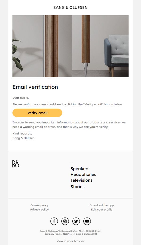 9. Bang & Olufsen: Verify your email