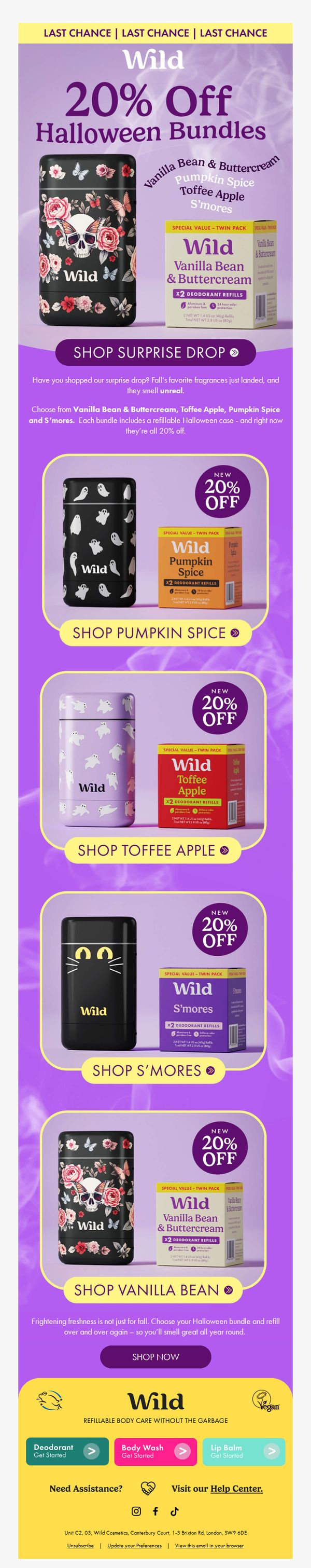 9. Wild: LAST CHANCE: Vanilla Buttercream, Pumpkin Spice, Toffee Apple & More.