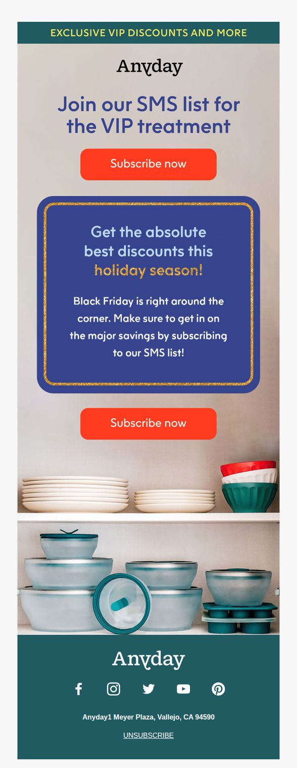 7. Anyday: Want the best deals? Join our SMS list!