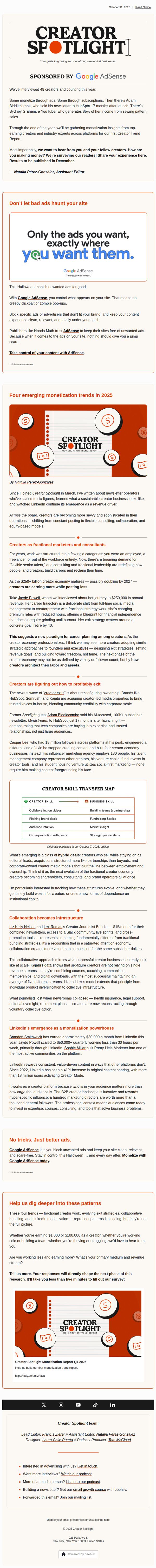 6. beehiiv : 🔴 Introducing the Creator Spotlight Monetization Trend Report