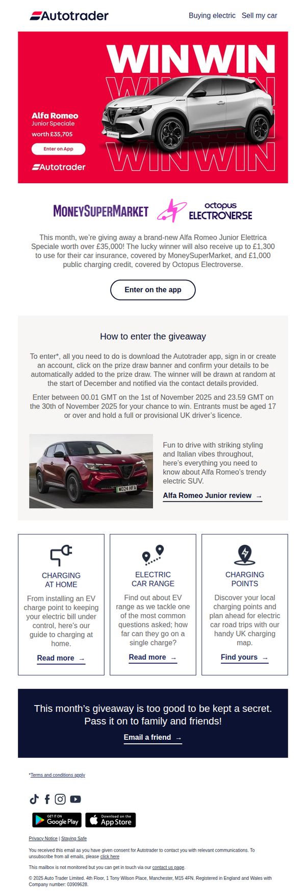 6. Win a brand-new Alfa Romeo Junior, worth over £35,000!