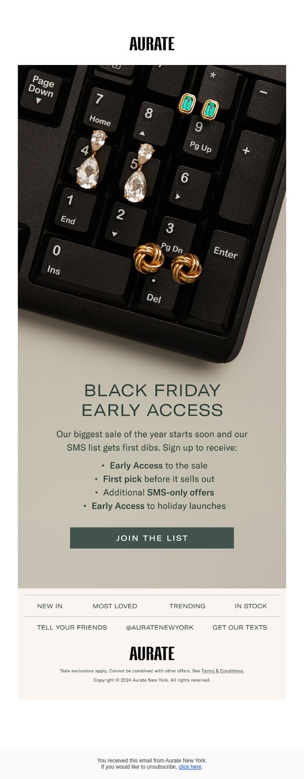 7. Aurate: Re: Black Friday Early Access