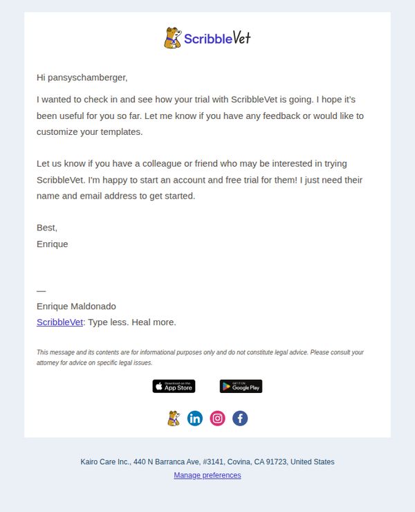 8. How's it going with ScribbleVet?