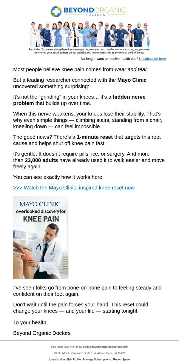9. Mayo Clinic’s overlooked discovery for knee pain
