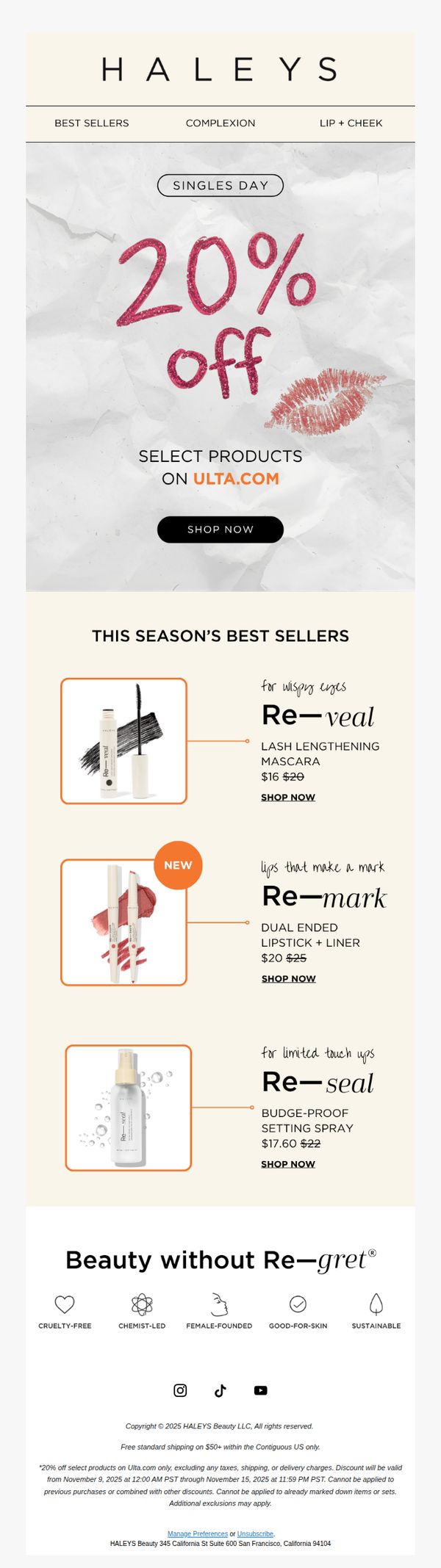6. Haleys: 20% Off HALEYS on Ulta.com — All Week Long 💕