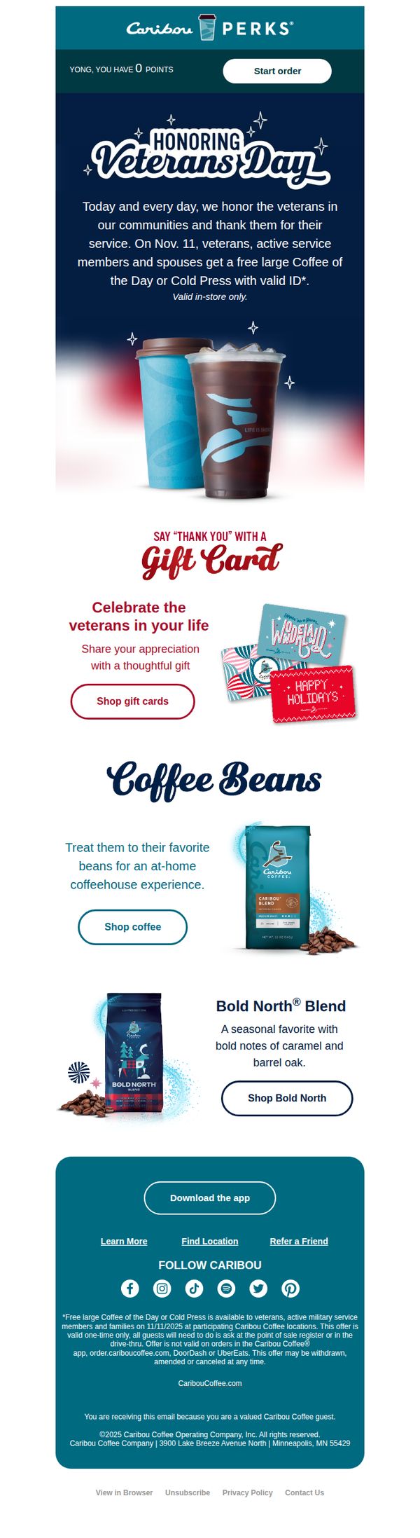 8. Caribou Coffee: Honoring Veterans Day