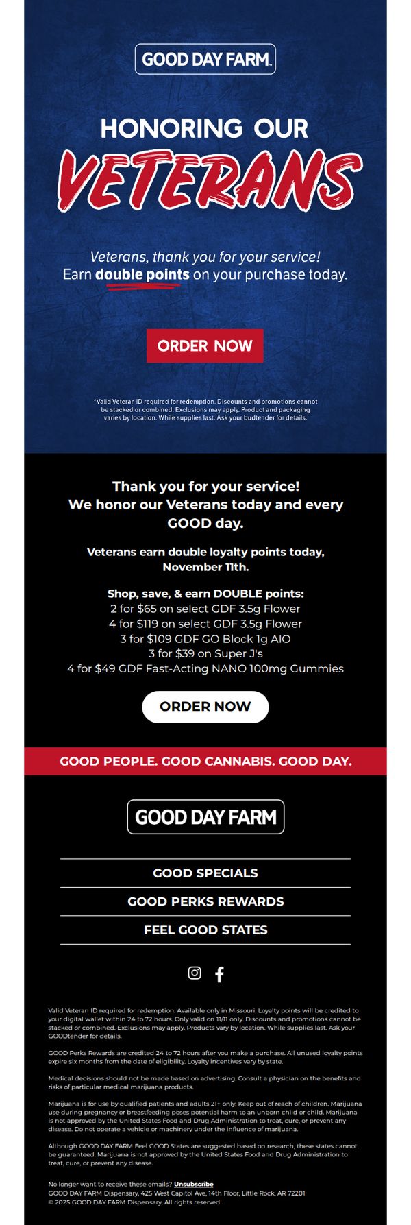 9. Good Day Farm Dispensary: Honoring our heroes with DOUBLE points this Veterans Day 🇺🇸