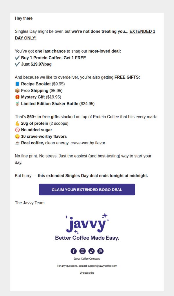 9. Javy Coffee: Singles Day EXTENDED! ☕