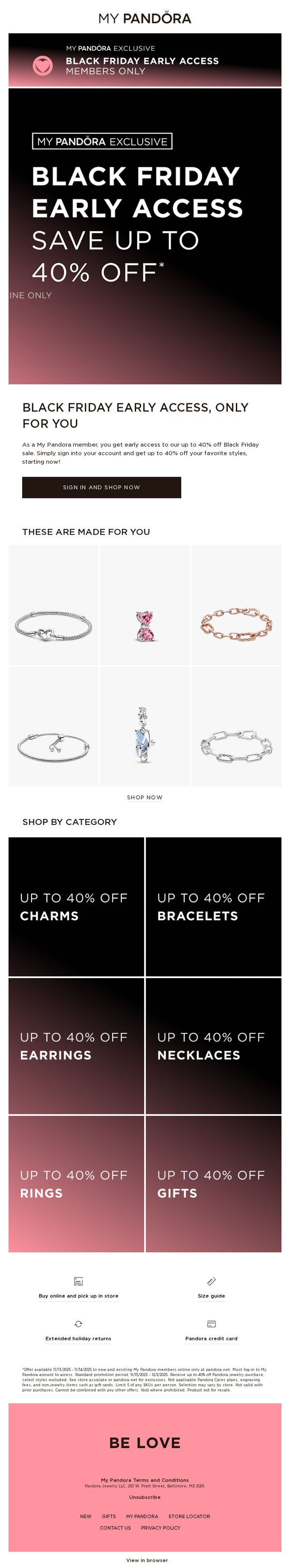 8. UP TO 40% OFF first as a My Pandora Member! Online Now.