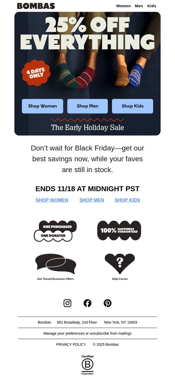6. Bombas: 25% Off Everything Starts NOW: The Early Holiday Sale