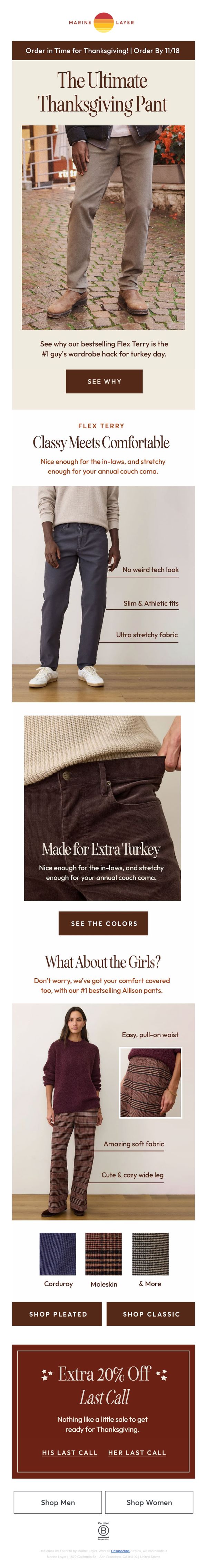 8. Marine Layer: The Ultimate Thanksgiving Pant