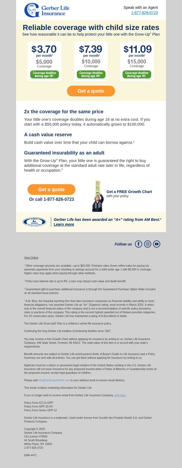 10. Child whole life insurance starting at $3.70 per month