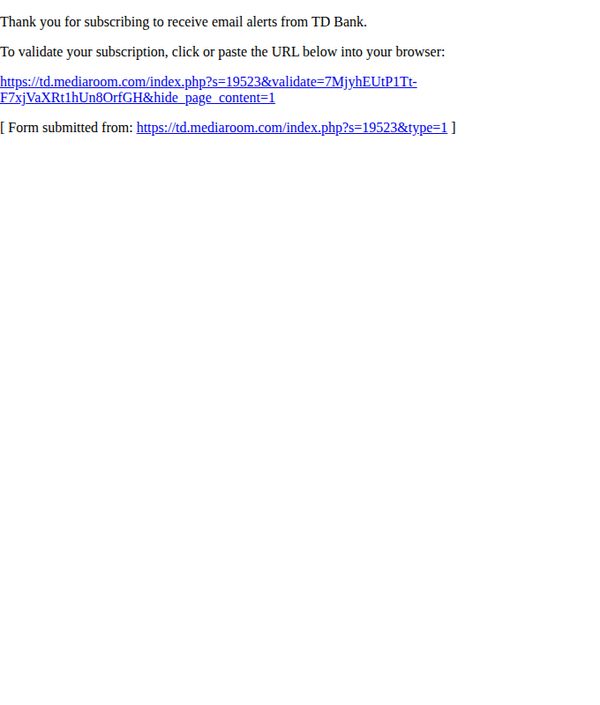 9. Email validation for TD Bank required