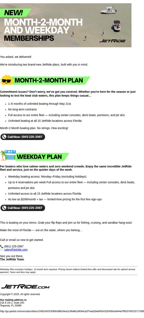 7. JetRide : New from JetRide: Month-to-Month or Weekday Plans! Check ‘em out!