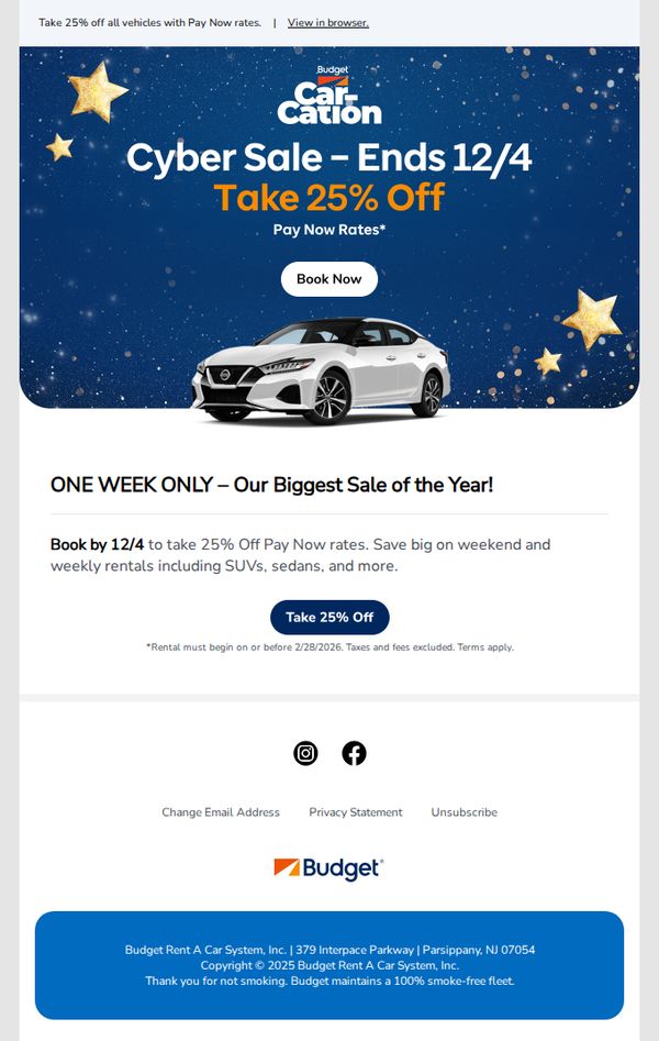 6. EARLY ACCESS: Budget Car-Cation Cyber Sale starts now