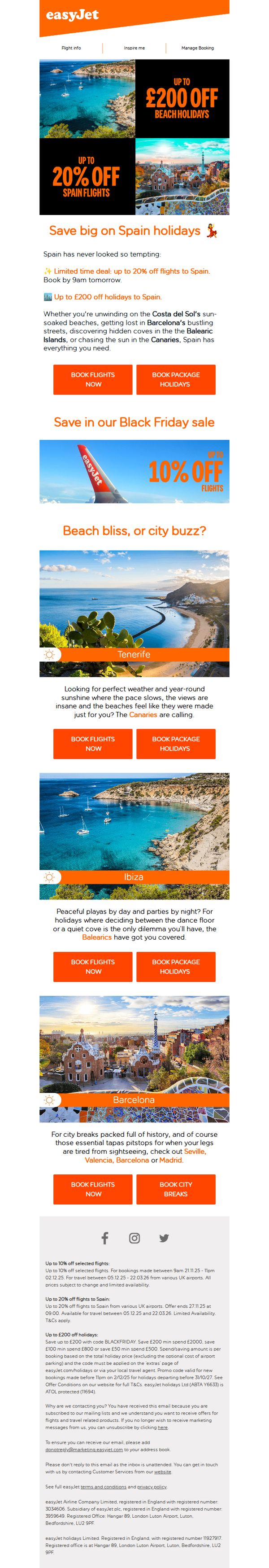 10. easyJet: Today's deal: up to 20% off flights to Spain 💃