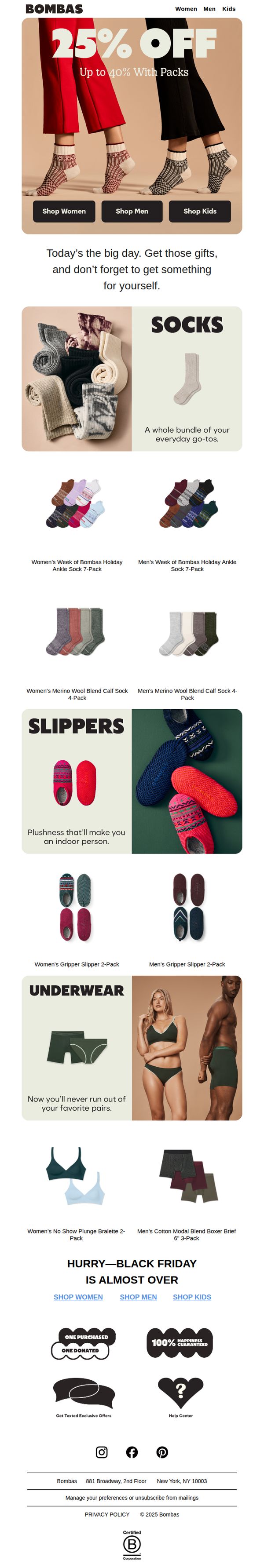 10. Bombas: Black Friday’s Ending: 25% Off Everything (Up to 40% With Packs)