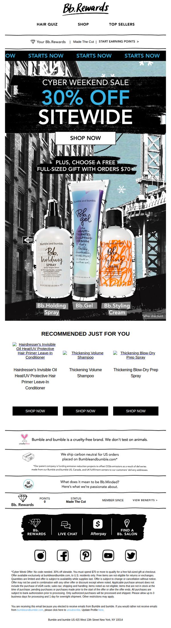7. Bumble and bumble: Pick a full-sized gift. Get 30% off. Win at holiday shopping 🏆