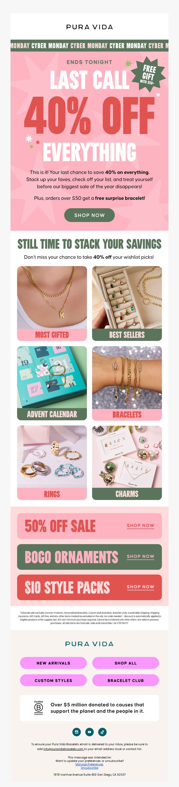 6. Pura Vida Bracelets: Cyber Monday Starts NOW! 40% Off Everything ✨
