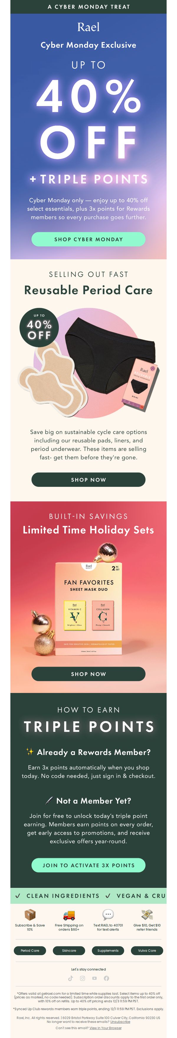 7. Rael: Cyber Monday Starts Now & Triple Points Are On
