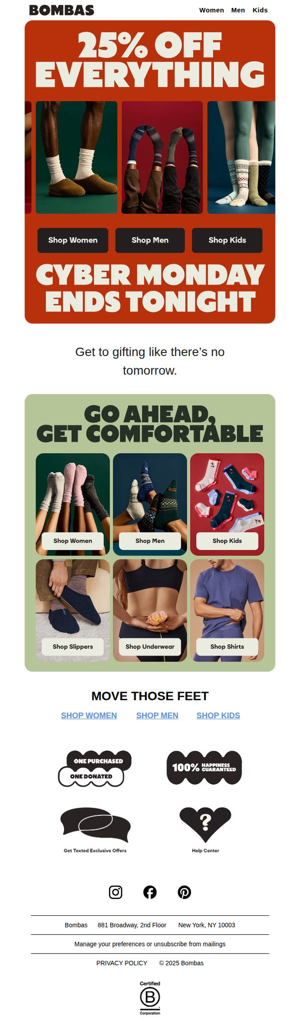 8. Bombas: Cyber Monday Ends Soon: 25% Off Everything