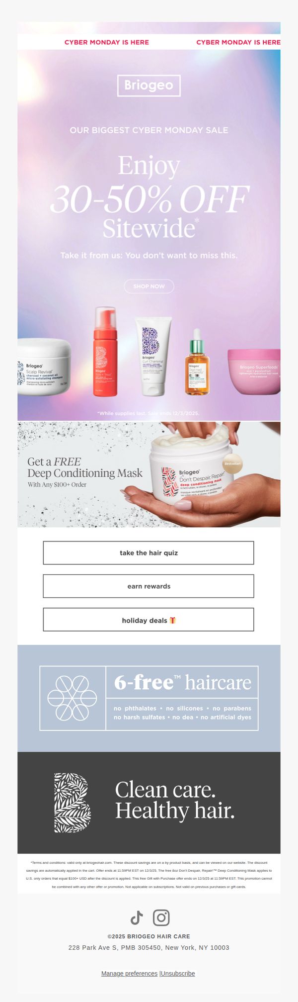 8. Briogeo: Cyber Monday gift + up to 50% OFF 🙌