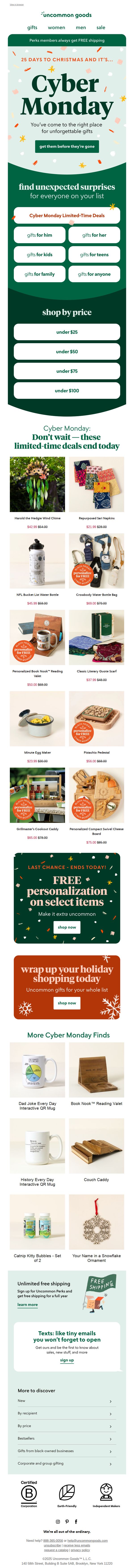 10. uncommon goods: Last call! Cyber Monday deals end tonight ⏰