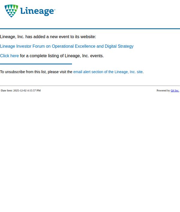 9. Lineage, Inc. - Lineage Investor Forum on Operational Excellence and Digital Strategy