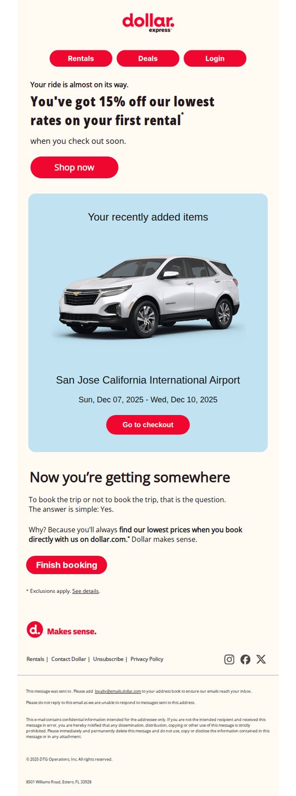 6. Dollar: You're ready! Save 15% off your rental.