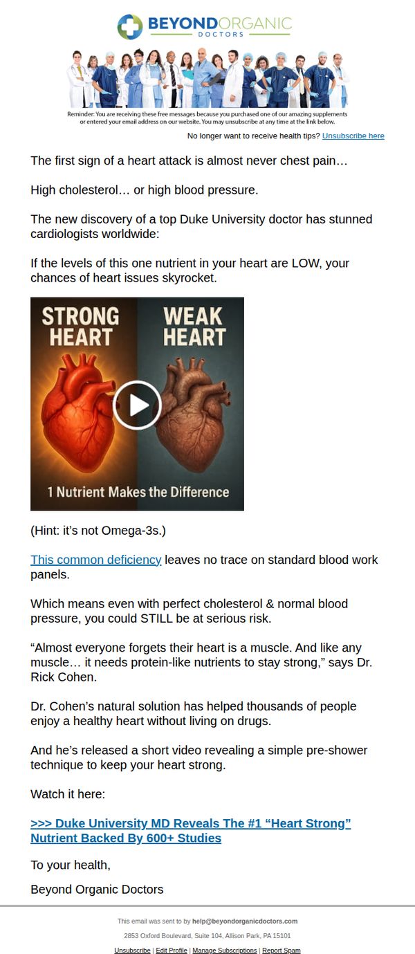 10. Beyond Organic Doctors: Duke MD: “It’s not chest pain, cholesterol, or BP”