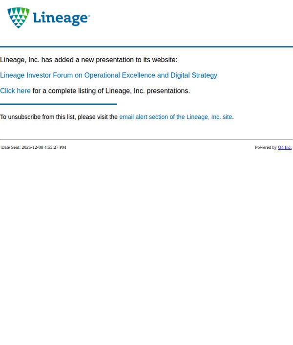 8. Lineage, Inc. - Lineage Investor Forum on Operational Excellence and Digital Strategy