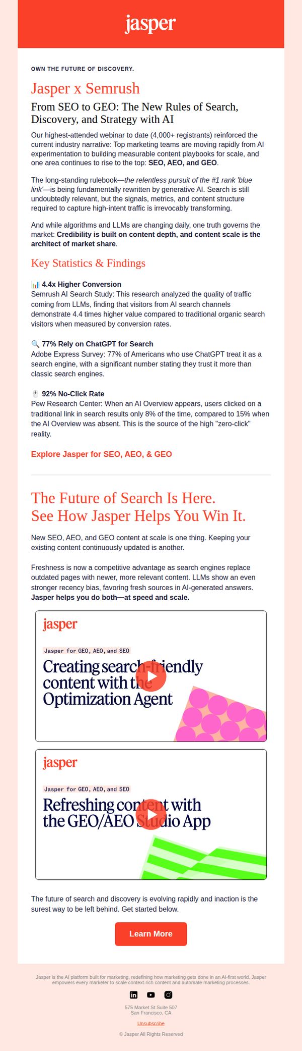 9. Jasper x Semrush: SEO, AEO, & GEO