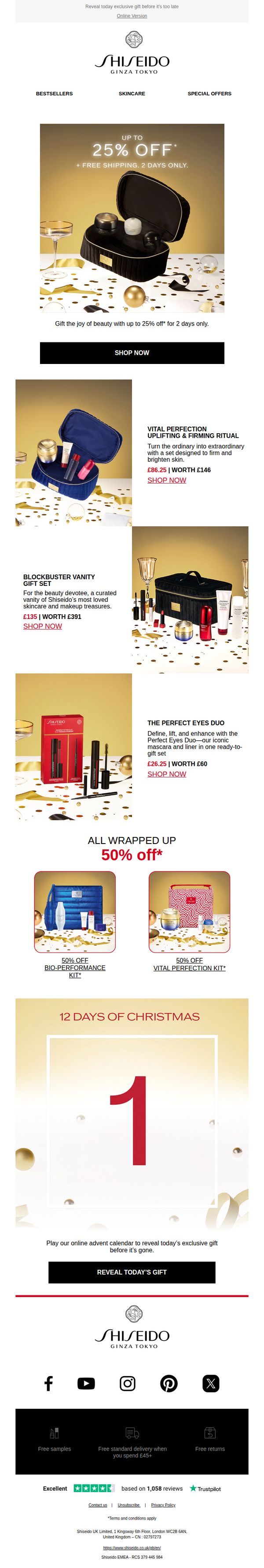 10. Shiseido - UK: Up To 25% Off. 2 Days Only.