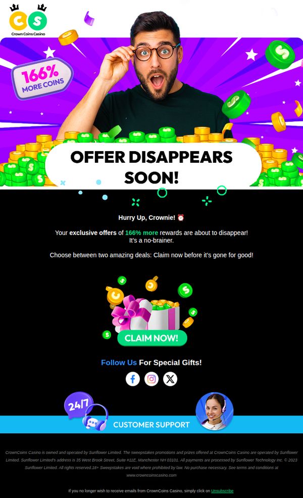 6. CrownCoins Casino: Last Chance, Crownie! ⏳
