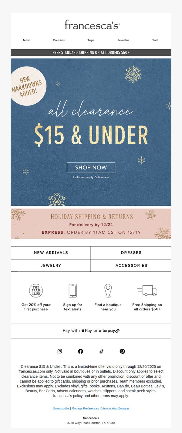 10. francesca's: Clearance Blowout: Everything $15 & Under 🔥