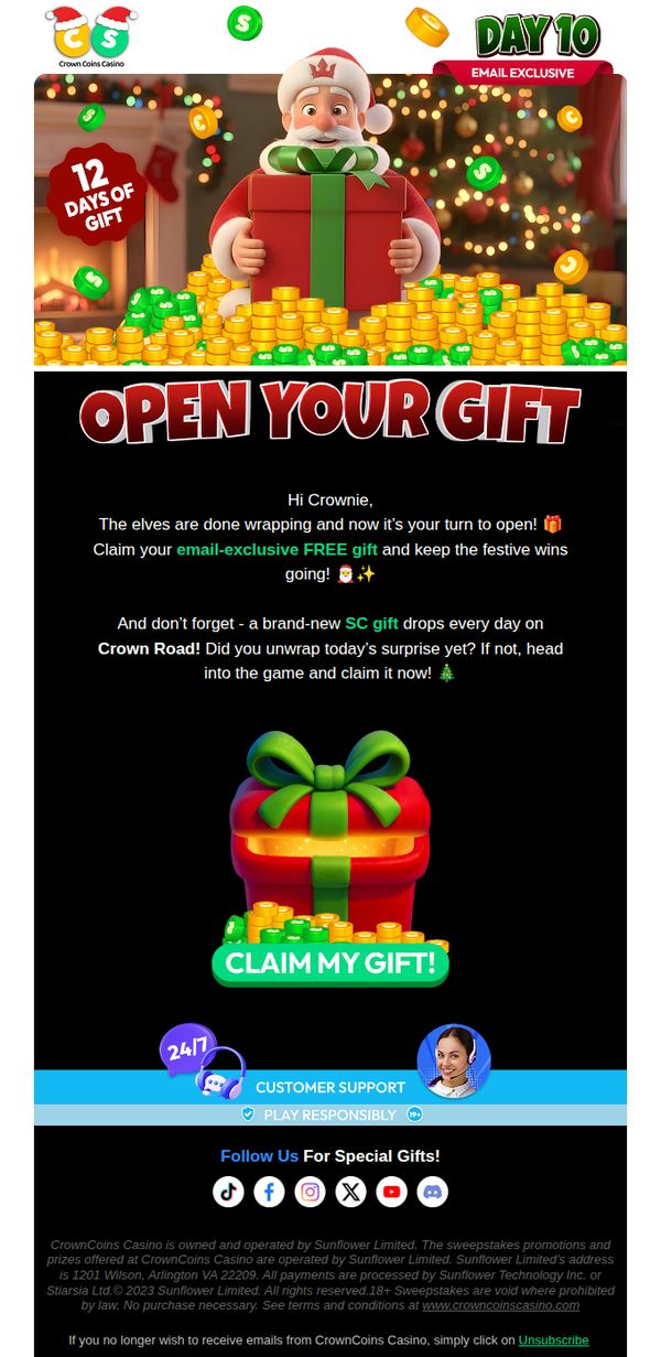 6. CrownCoins Casino: Unwrap Your Exclusive FREE Gift, Crownie! 🎁