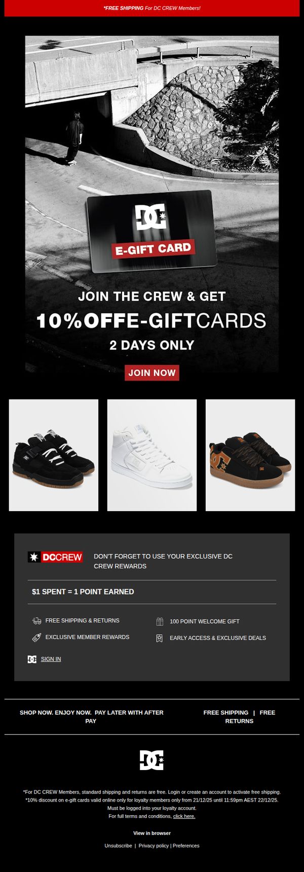 9. DC Shoes: This Perk’s Not for Everyone | 10% OFF Gift Cards