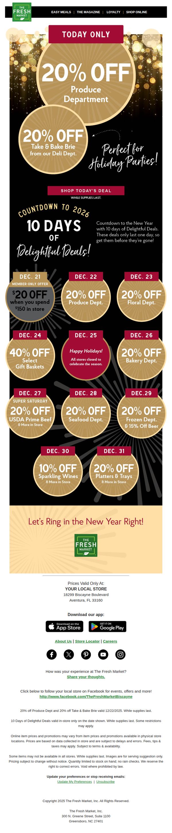 8. The Fresh Market: The countdown continues with 20% off produce