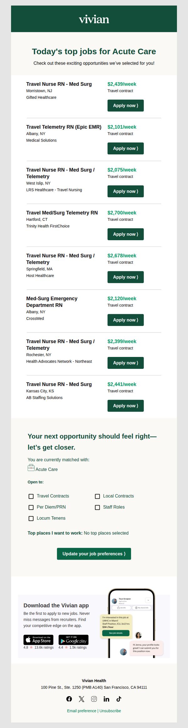 6. $2,700/week contract in Hartford, CT for Travel Med/Surg Telemetry RN