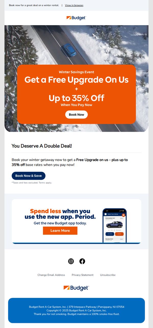 7. Winter Savings ❄️ Get a Free Upgrade + up to 35% Off
