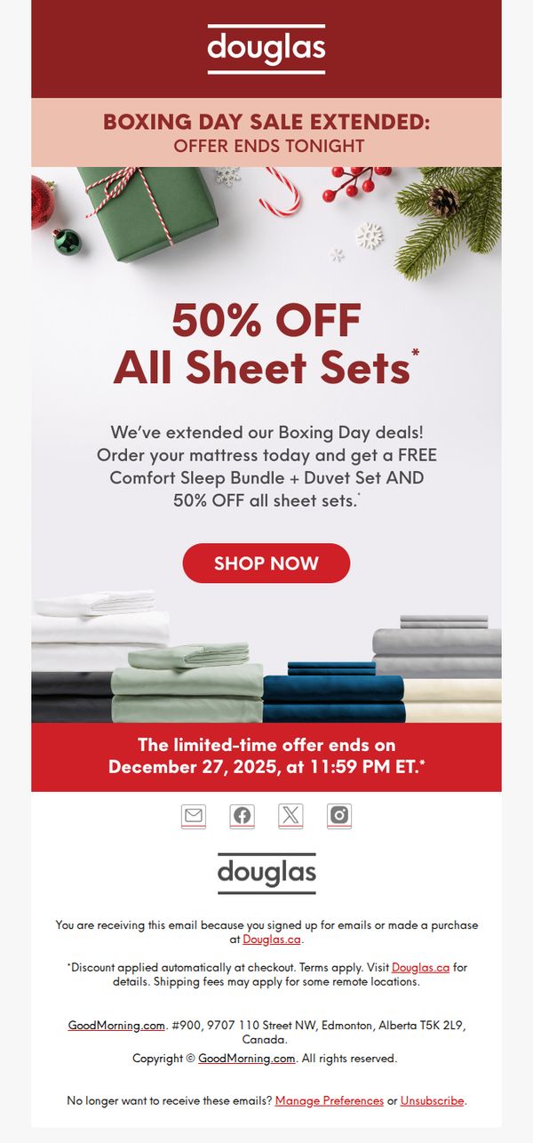 8. Douglas: Boxing Day Sale Extended!