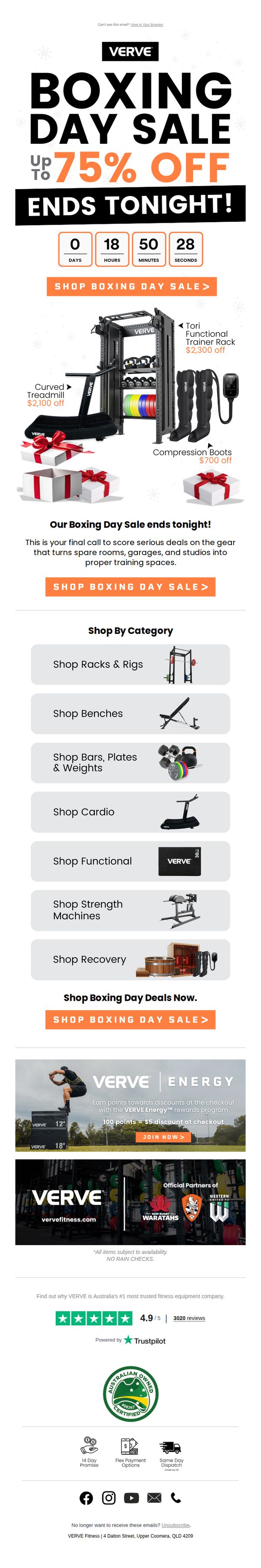 10. VERVE Fitness: 🚨 BOXING DAY SALE ENDS TONIGHT! 🚨
