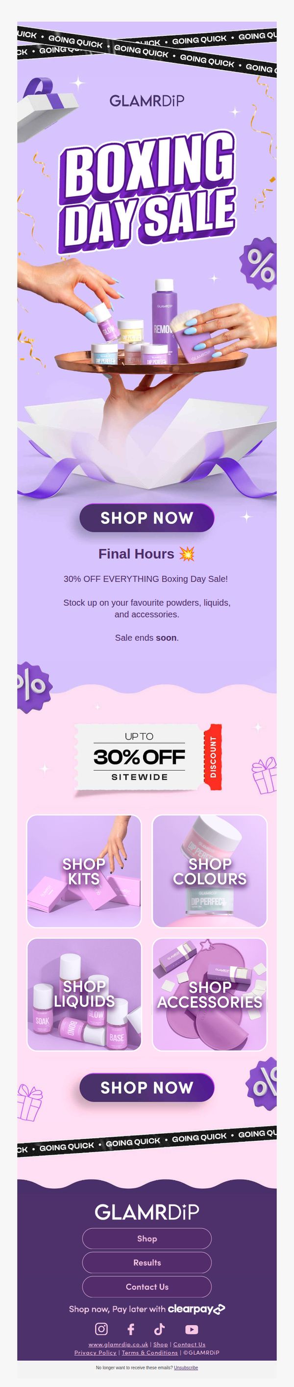 8. GLAMRDiP - UK: Boxing Day Sale: Don’t Miss 30% OFF EVERYTHING!