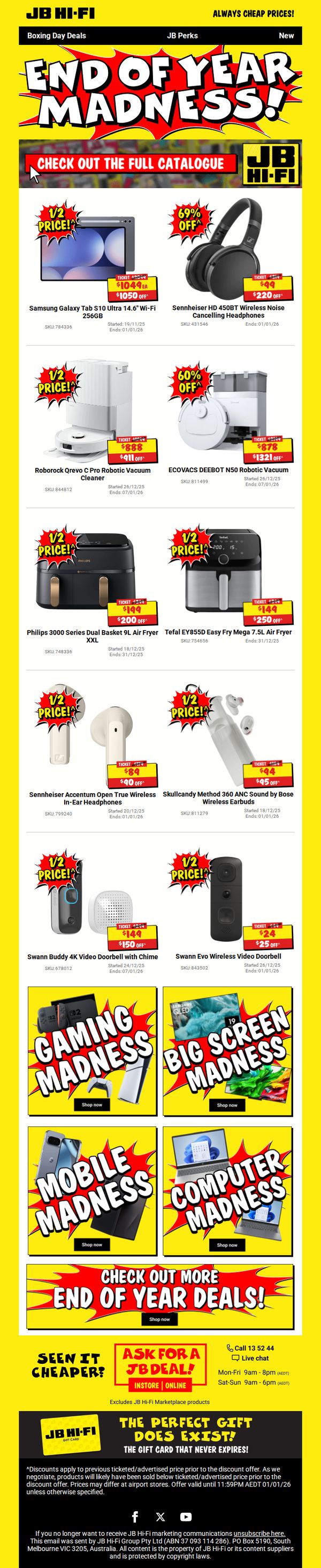 6. JB Hi-Fi: 1/2 Price^ End of Year Madness!