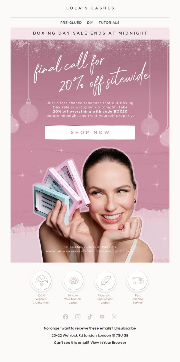 7. Lola's Lashes : 20% Off Boxing Day Sale Ends Tonight ⏰