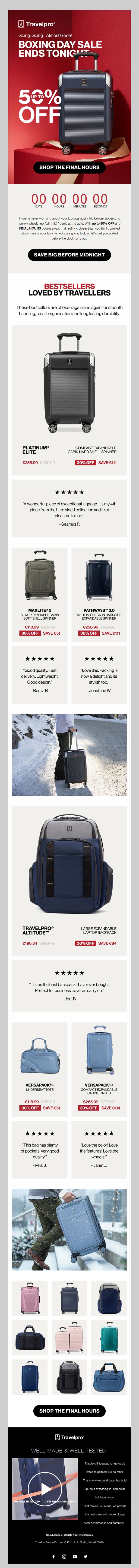 10. Travelpro - EU: Going, Going...Almost Gone 😱 50% OFF Ends Tonight