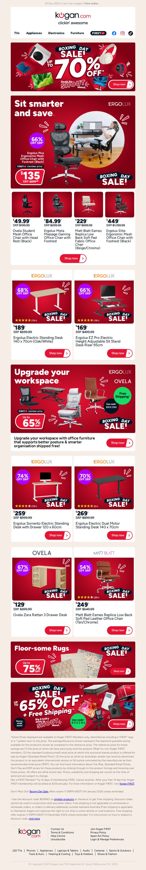 7. Kogan.com: Up to 65% OFF office furniture in our Boxing Day Sale!